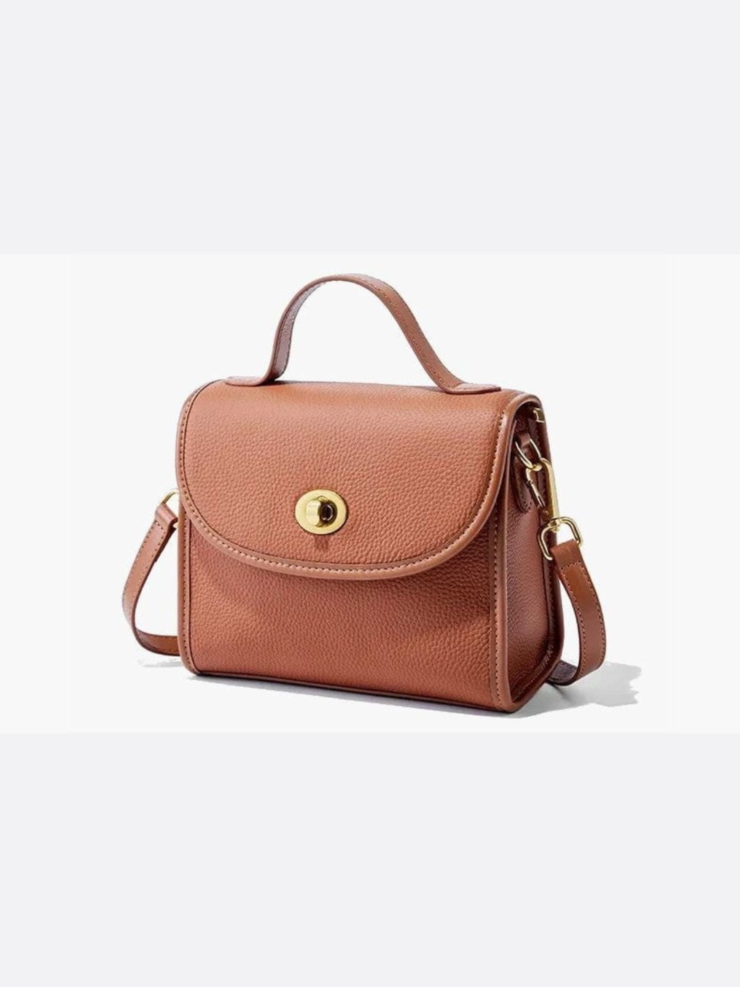 Camel Structured Leather Square Bag