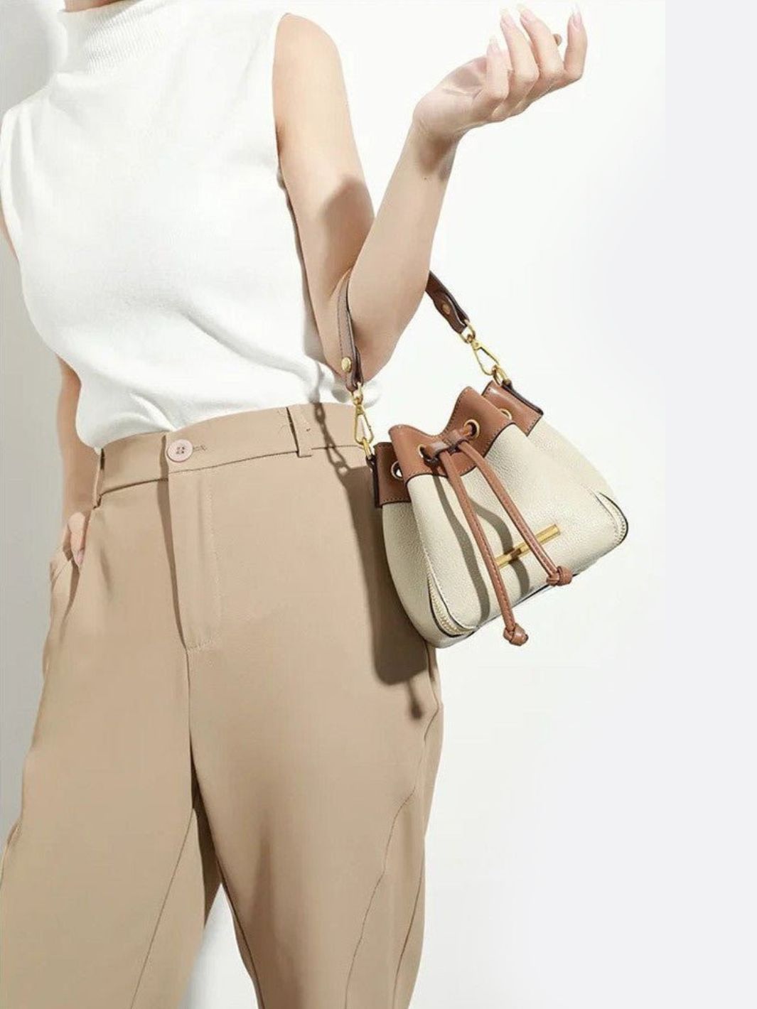 Elena Two-Tone Bucket Bag