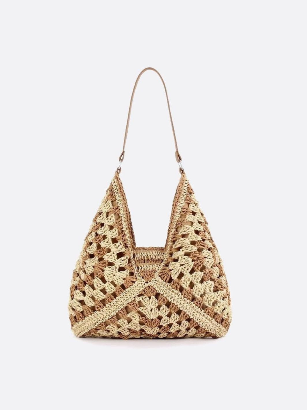Noir Crochet Straw Shoulder Bag