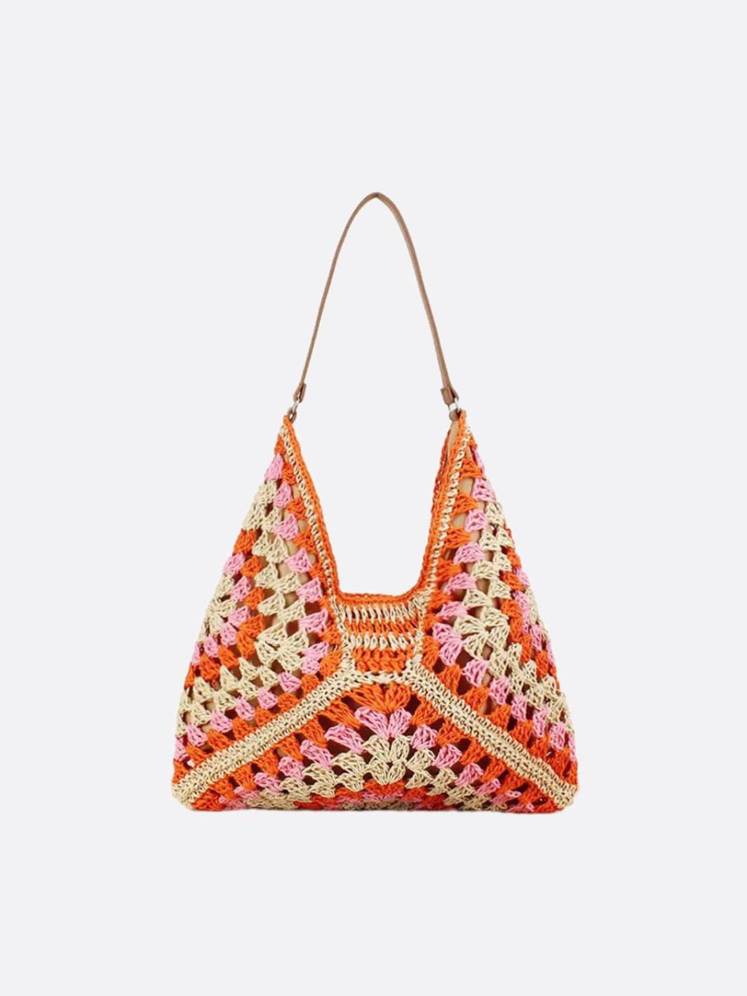 Noir Crochet Straw Shoulder Bag