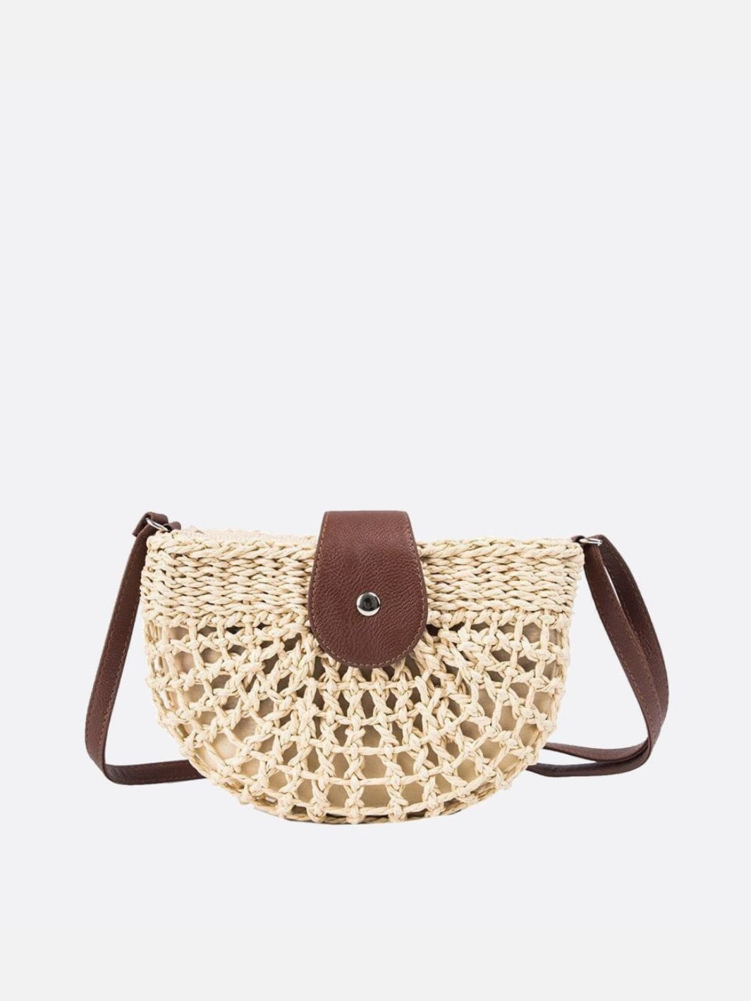 Half-Moon Woven Straw Crossbody Bag