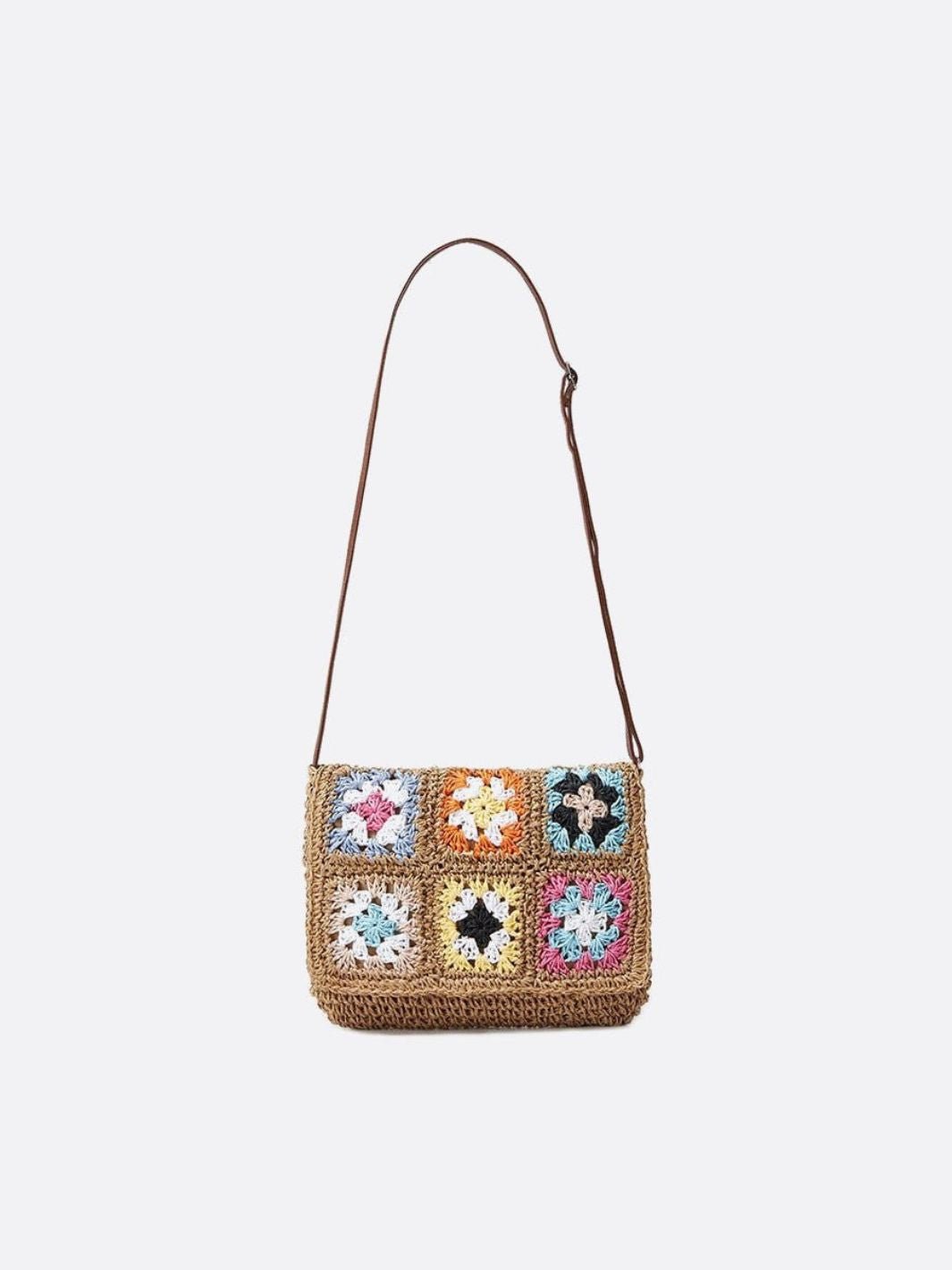 Boho Crochet & Straw Crossbody Bag