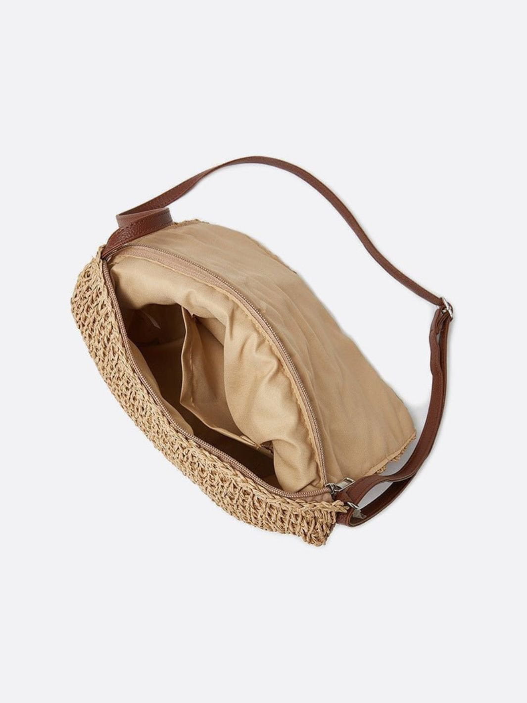 Boho Crochet & Straw Crossbody Bag