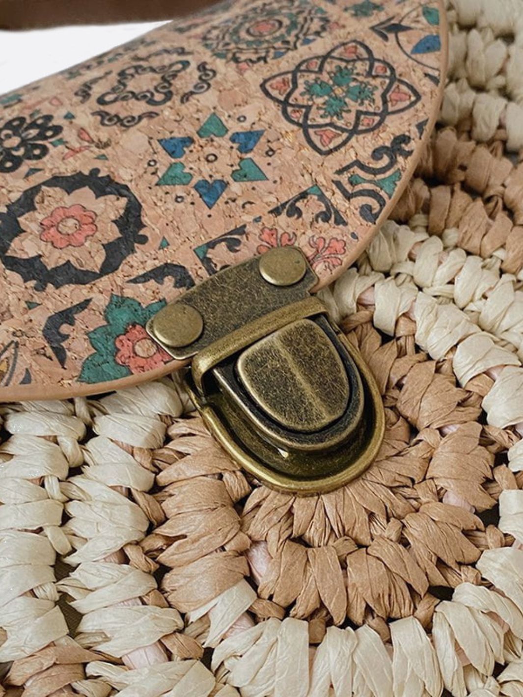 Round Straw Crossbody Bag with Boho Flap