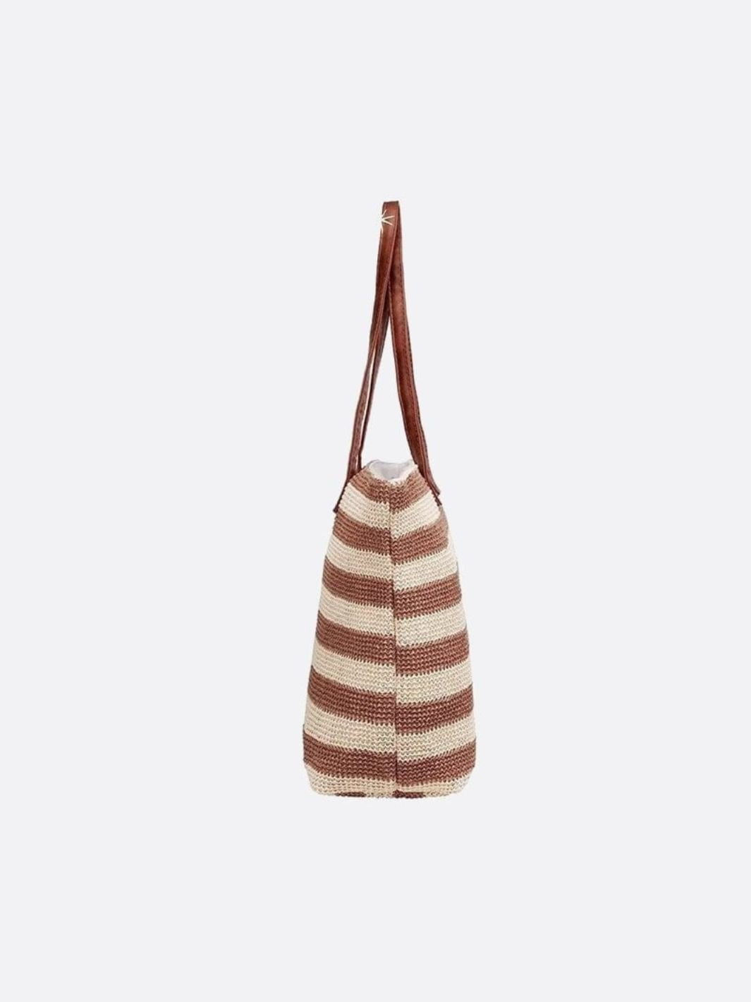 Striped Woven Straw Tote Bag