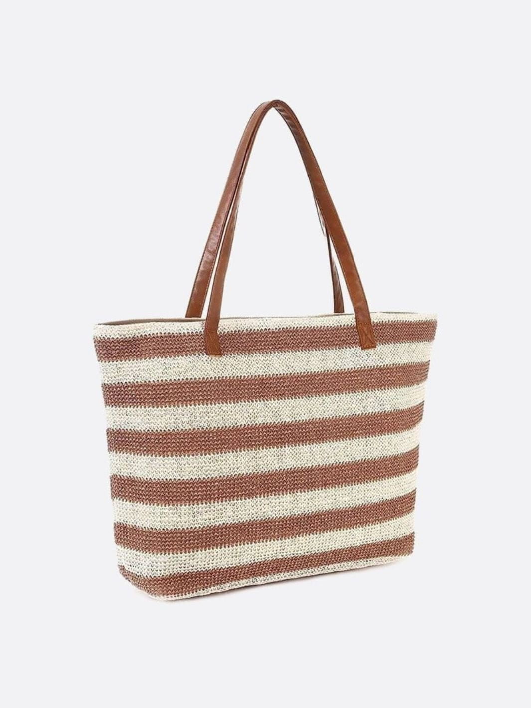 Striped Woven Straw Tote Bag