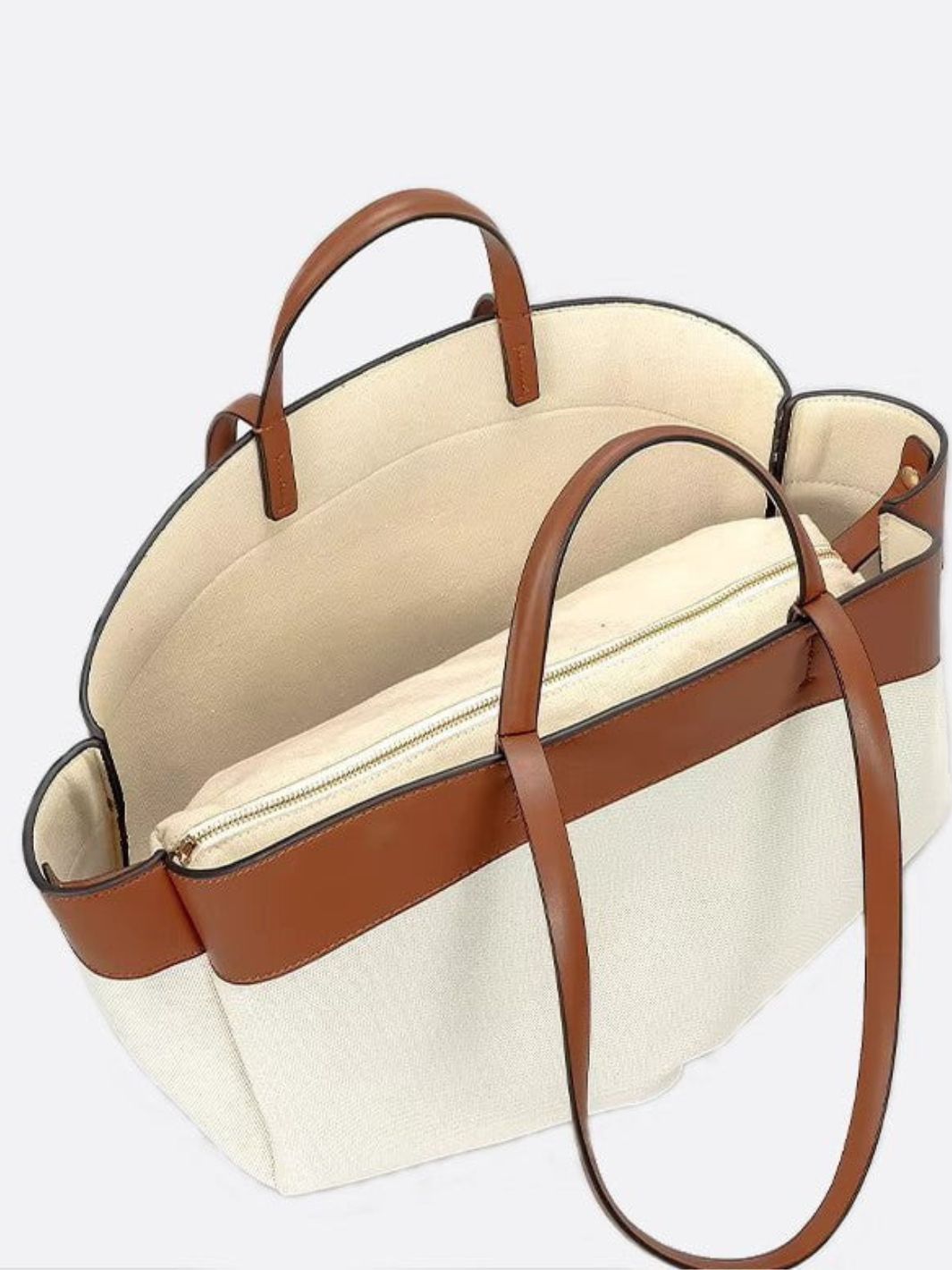 Amelia – Canvas & Leather Camel Tote Bag