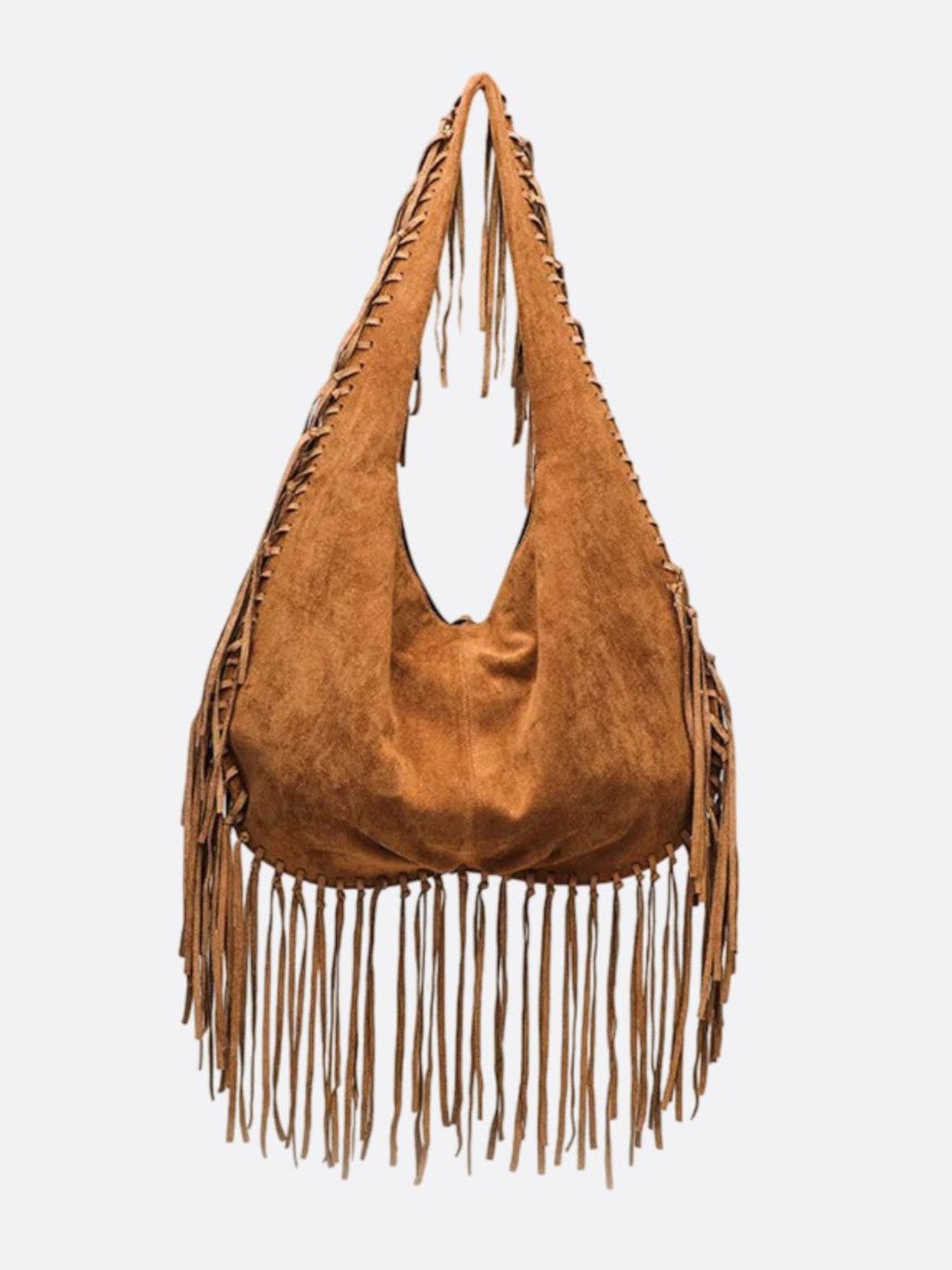 Sierra – Camel Suede Fringe Tote Bag