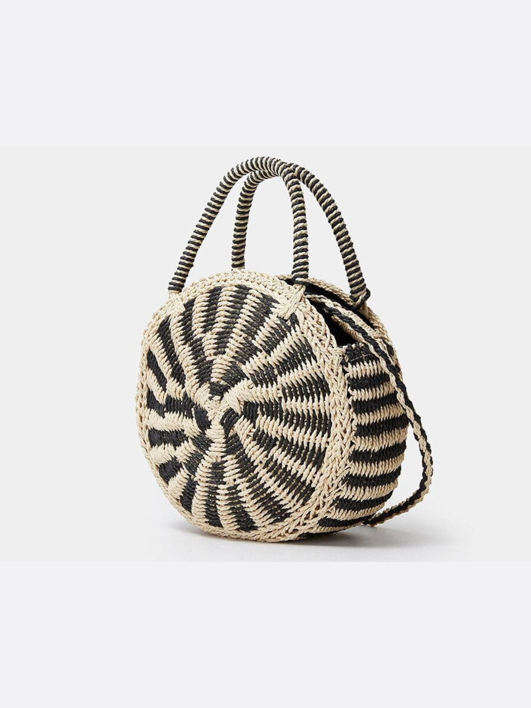 Round Black & Natural Straw Crossbody Bag
