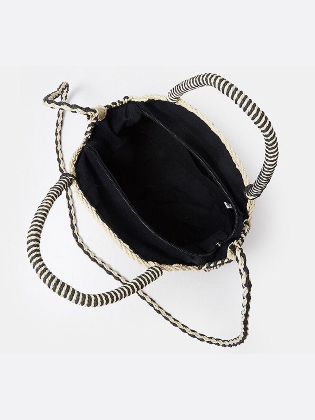 Round Black & Natural Straw Crossbody Bag