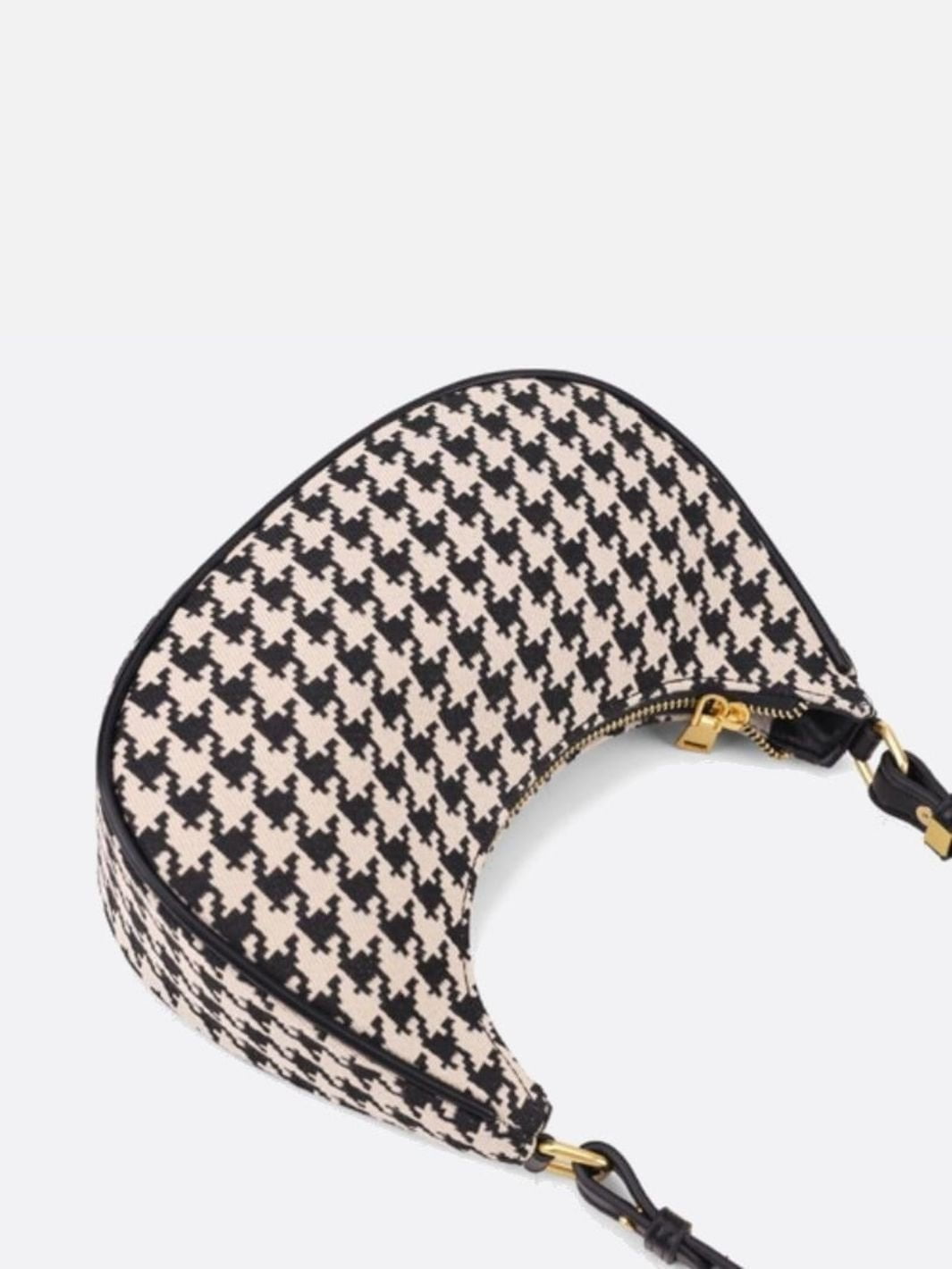 Clara Houndstooth Crescent Bag – Classic Shoulder Bag