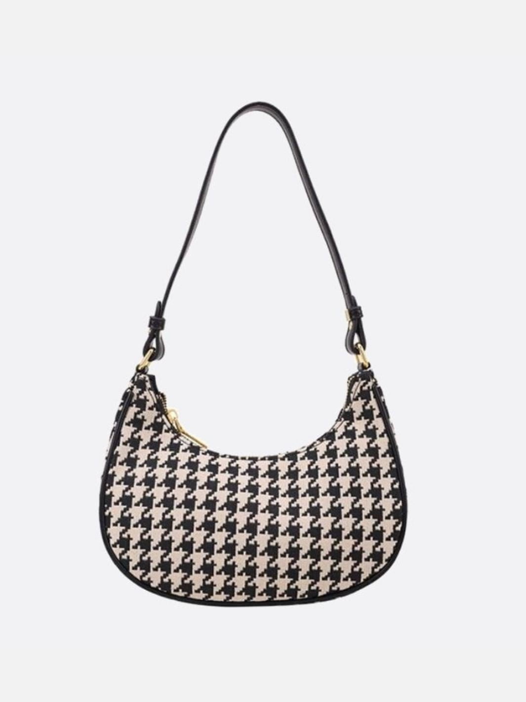 Clara Houndstooth Crescent Bag – Classic Shoulder Bag