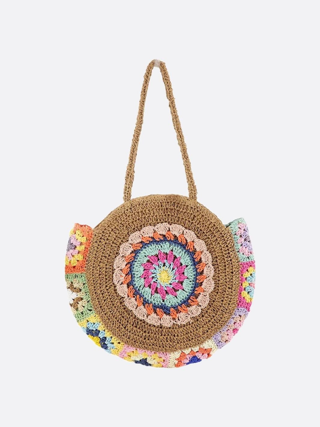 Boho Rainbow Crochet Straw Bag