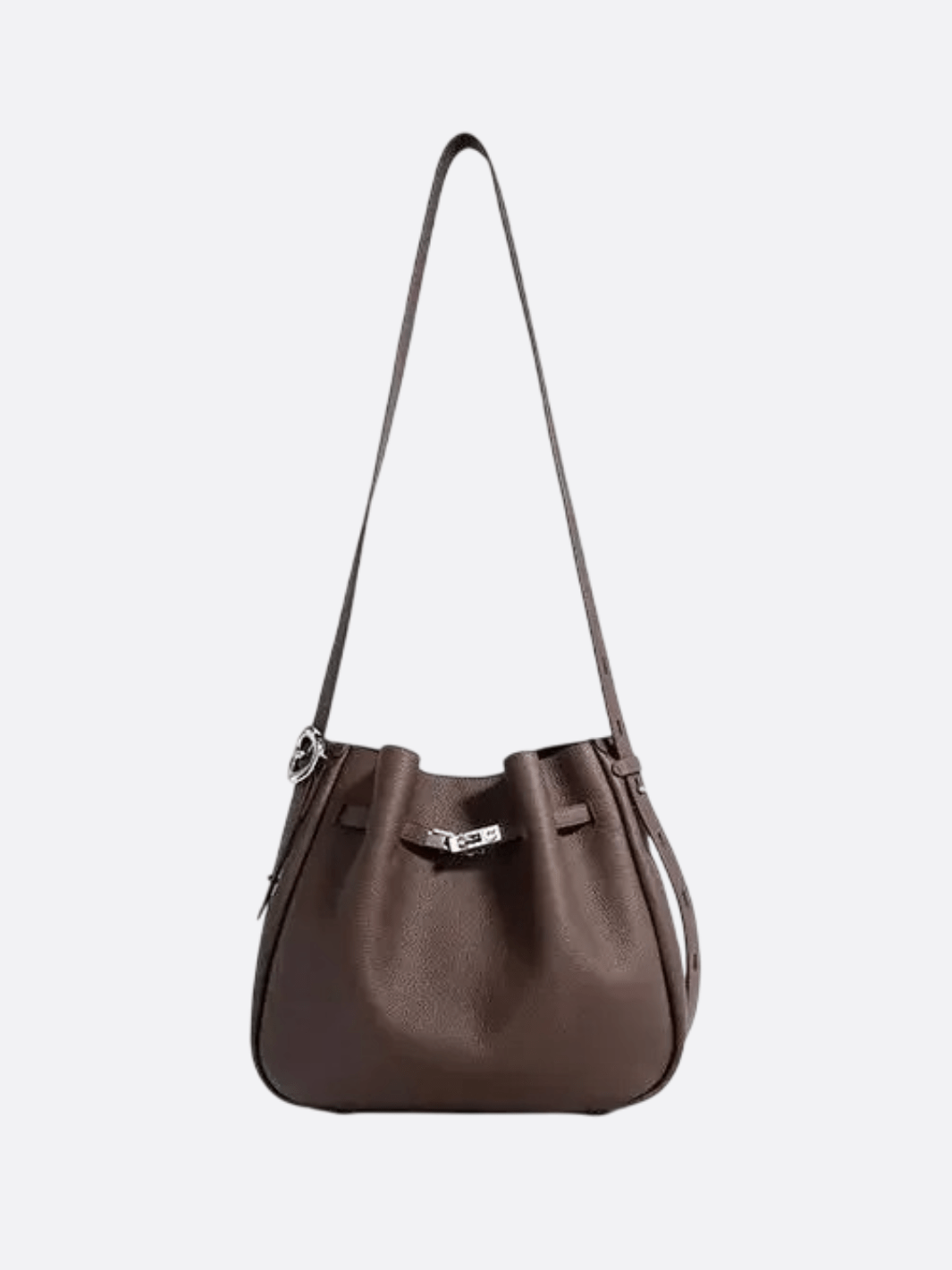 Clara – Dark Brown Leather Bucket Bag with Modern Lock Detail