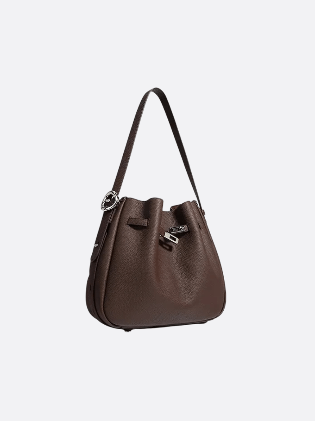 Clara – Dark Brown Leather Bucket Bag with Modern Lock Detail
