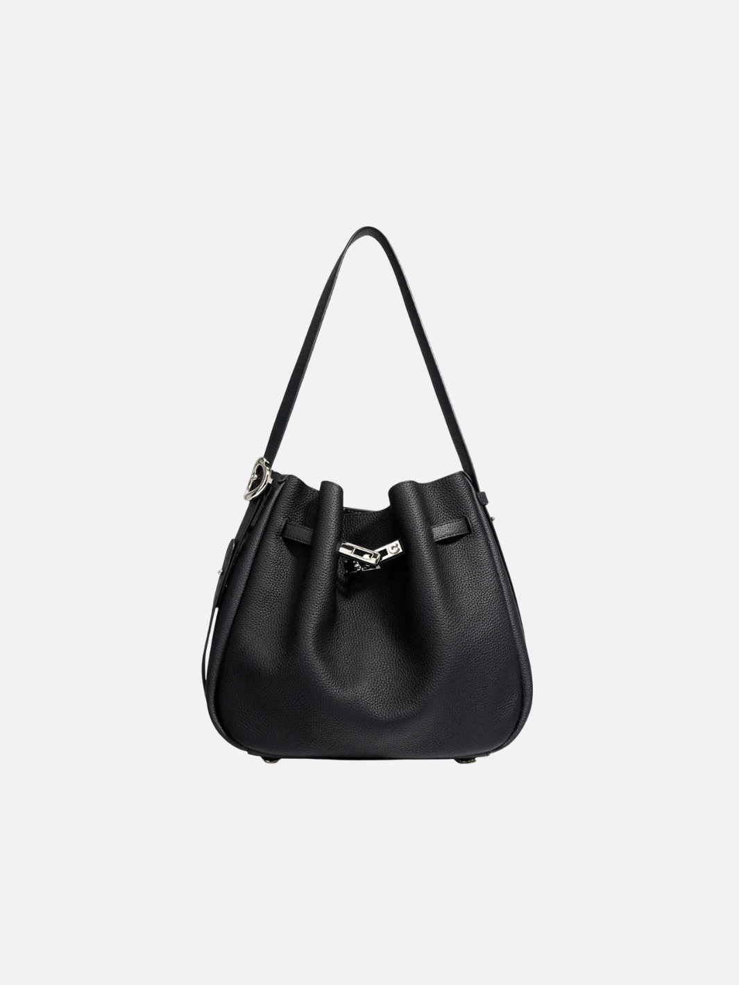 Clara – Dark Brown Leather Bucket Bag with Modern Lock Detail