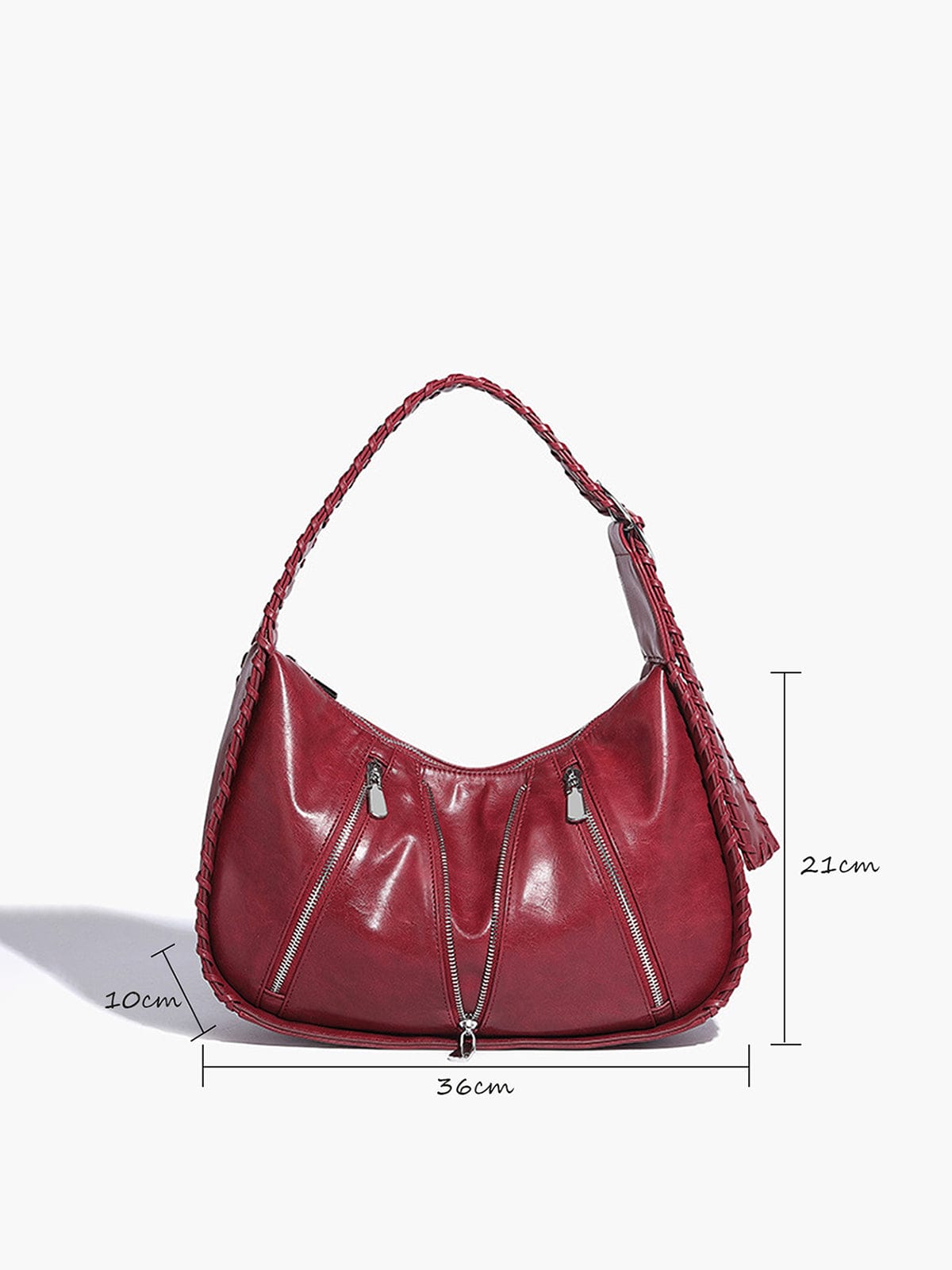 Sandy Braided Leather Shoulder Bag – Deep Red