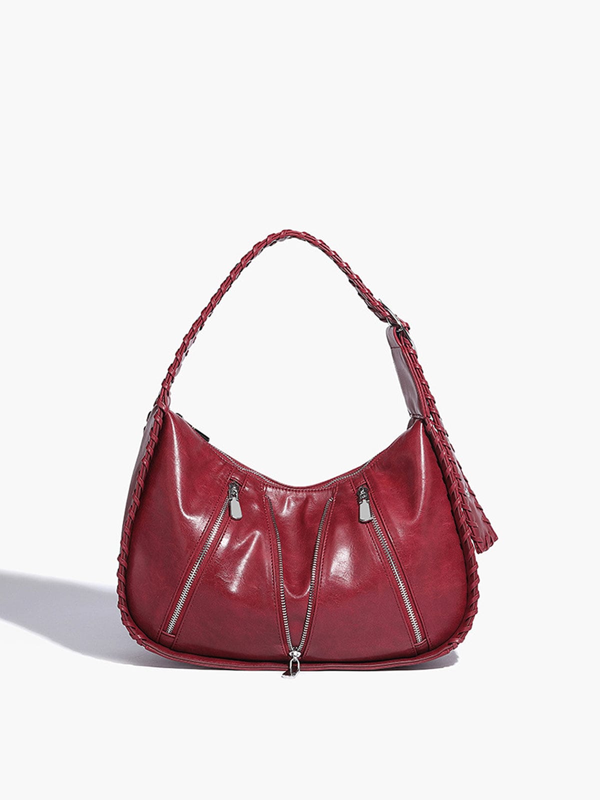 Sandy Braided Leather Shoulder Bag – Deep Red