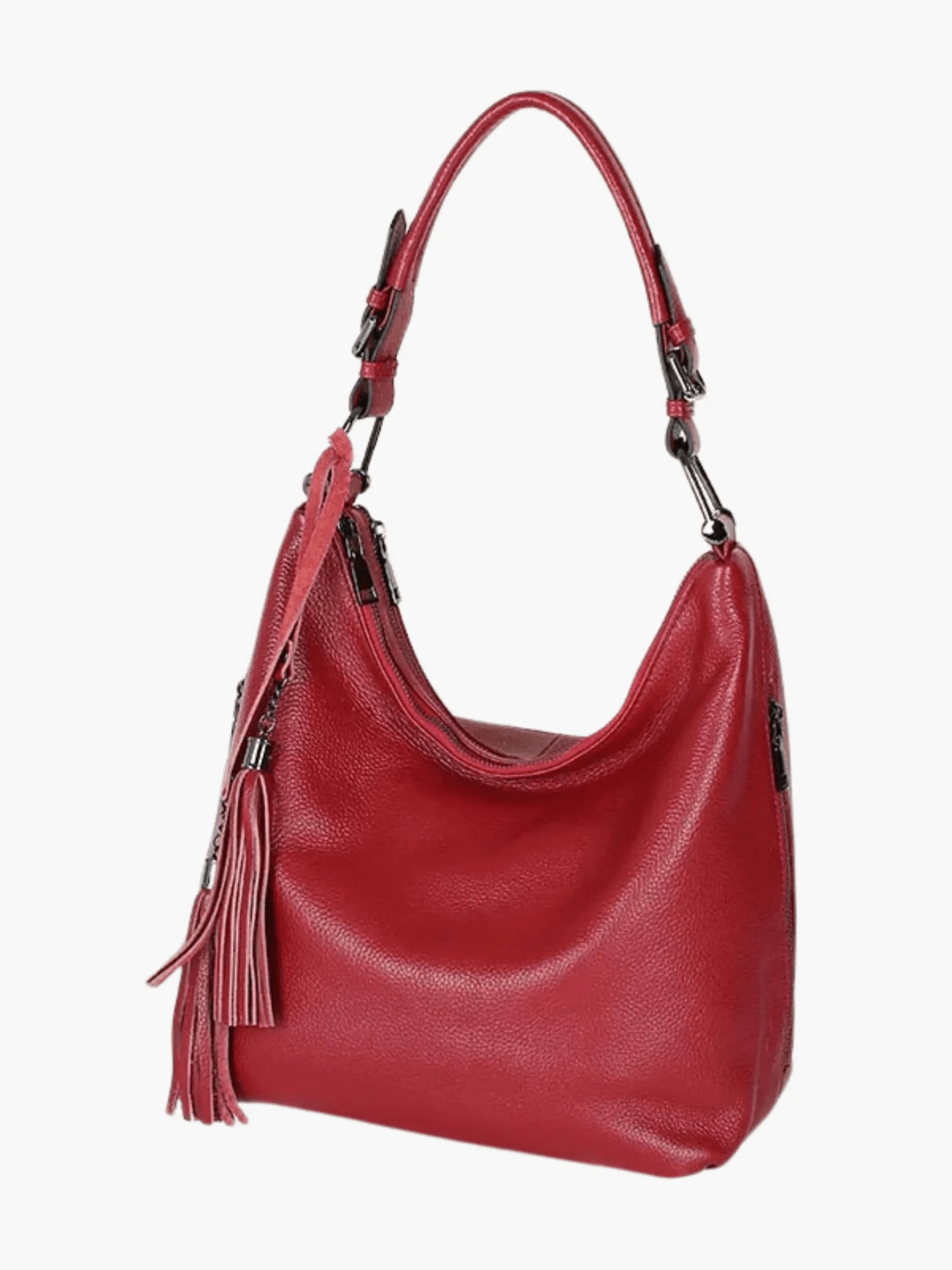Scarlett – Stylish Red Leather Hobo Bag with Tassel Detail