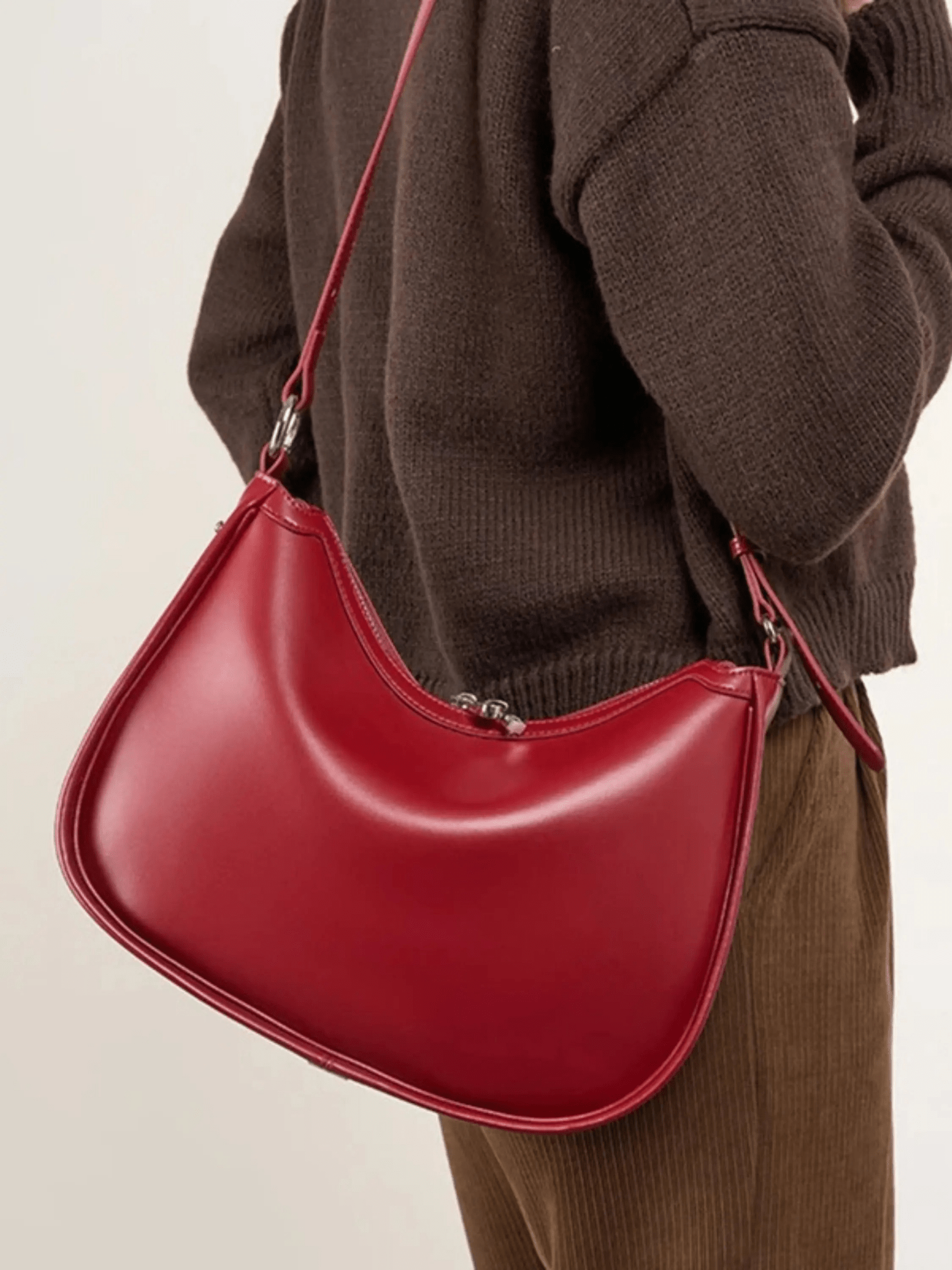 Stella Sleek Crescent Shoulder Bag – Ruby Red