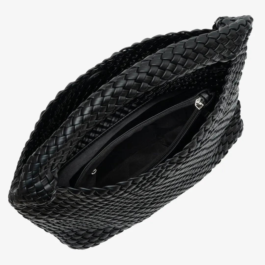 Charlotte Black Woven Leather Bucket Bag