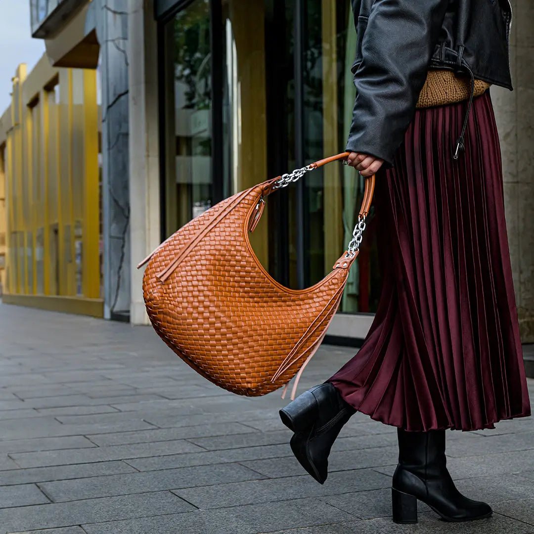 Isabella Woven Hobo Bag – Caramel Tan