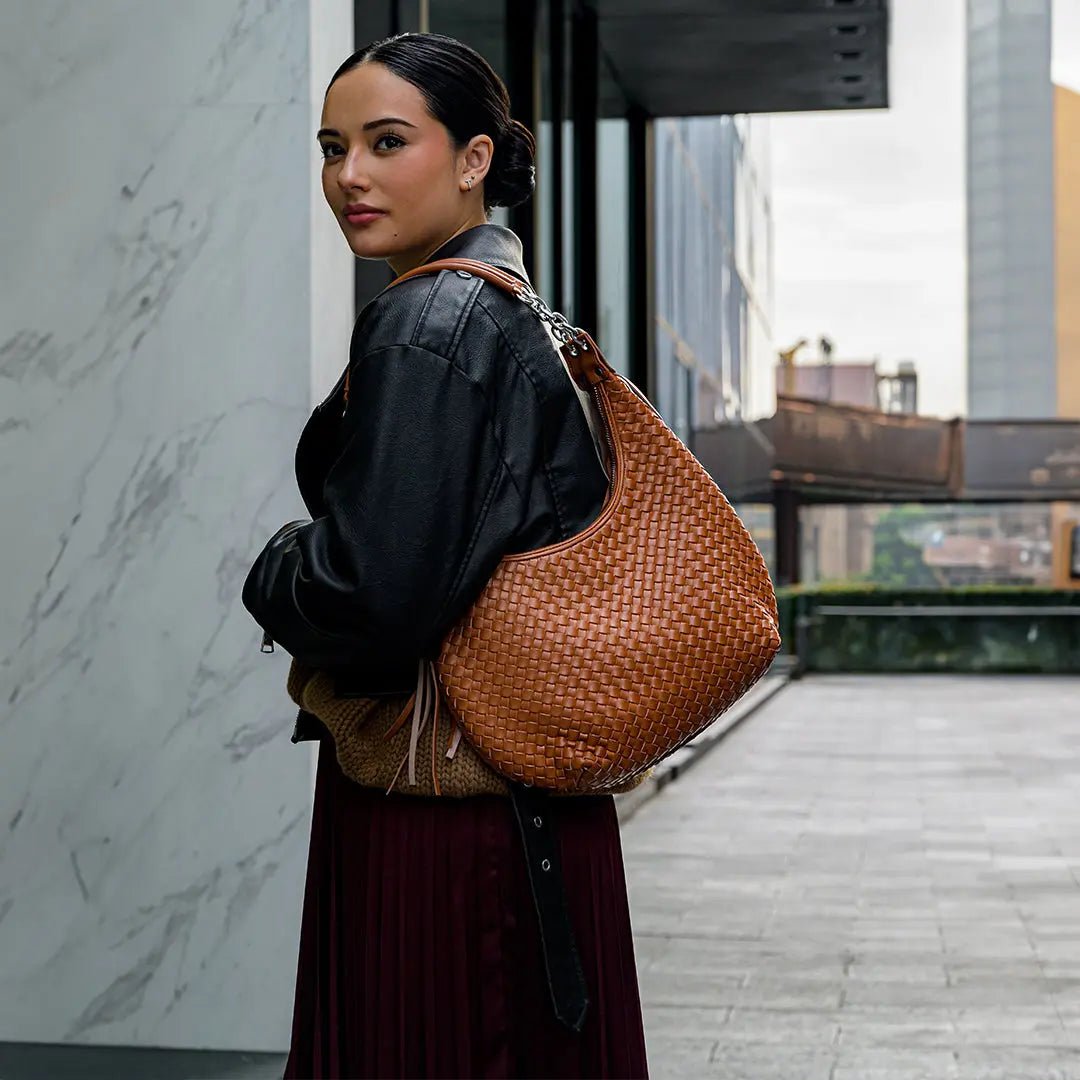 Isabella Woven Hobo Bag – Caramel Tan