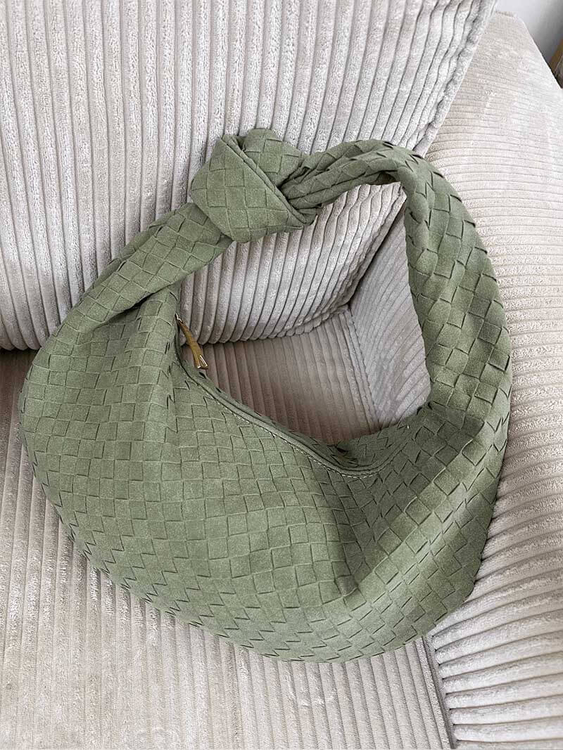 Beige Woven Knot Handle Handbag