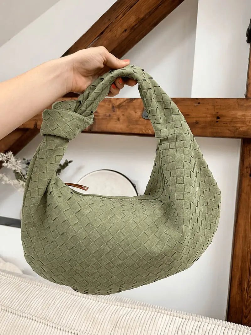 Beige Woven Knot Handle Handbag