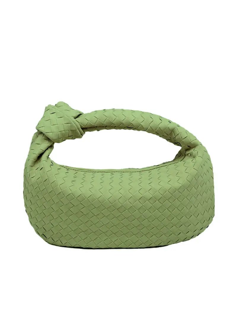 Beige Woven Knot Handle Handbag