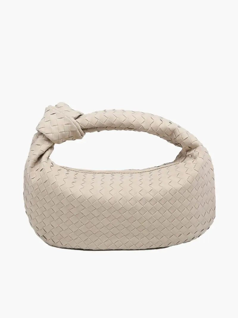 Beige Woven Knot Handle Handbag