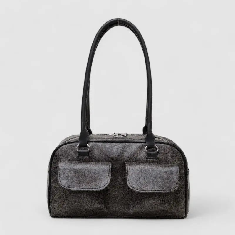 Valery Leather Shoulder Bag – Modern Utility in Black