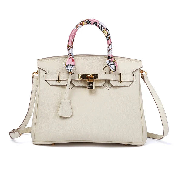 Isla – Classic White Leather Satchel with Gold Hardware
