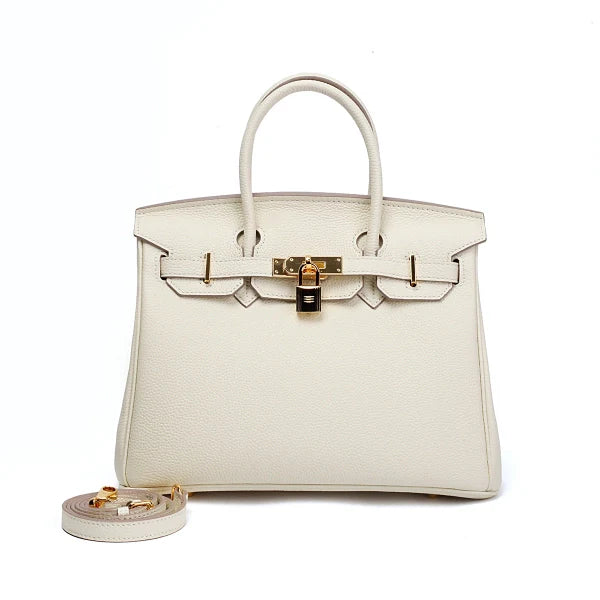 Isla – Classic White Leather Satchel with Gold Hardware