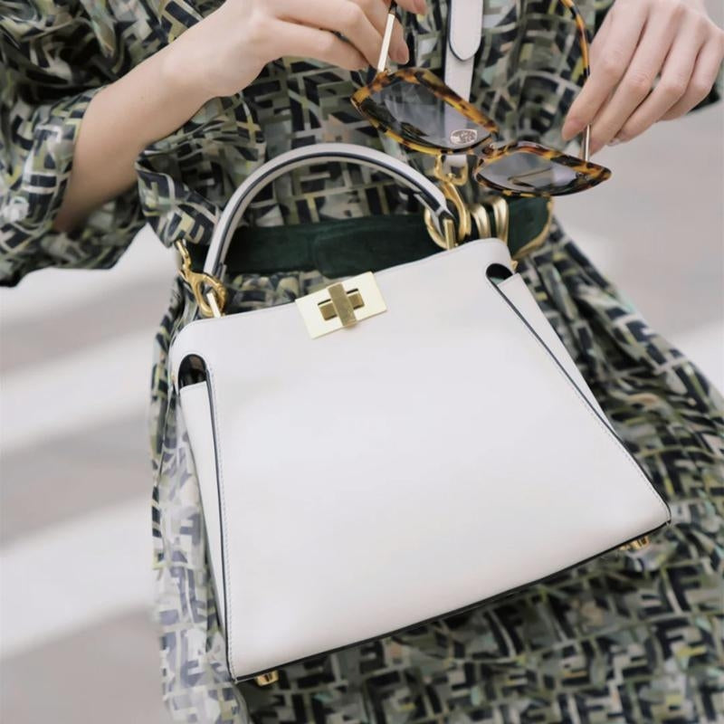 Isabella White Leather Top Handle Bag