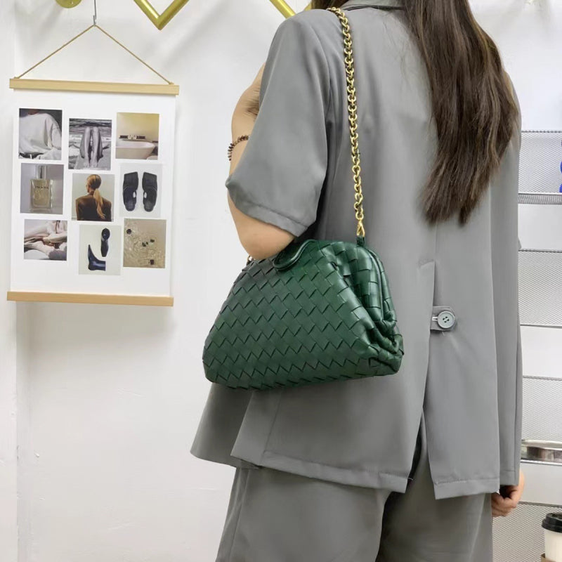 Elena Woven Leather Chain Shoulder Bag