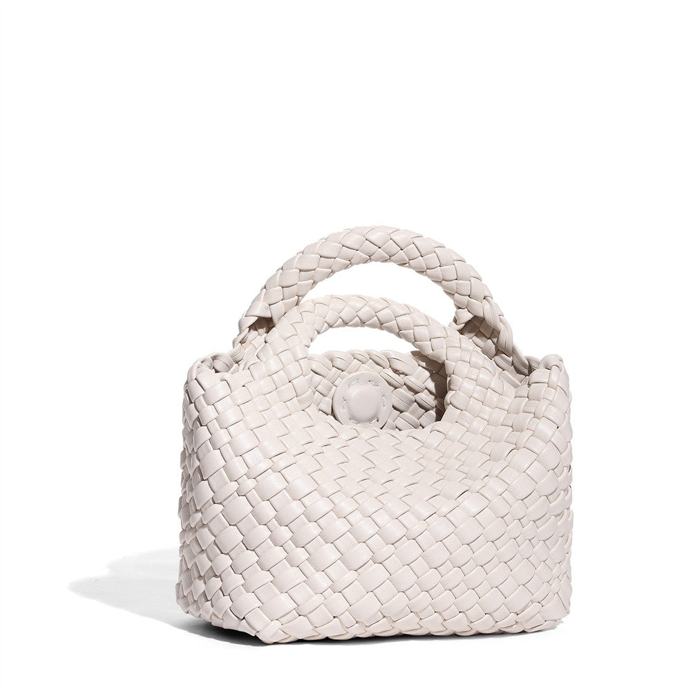 Sienna – Woven Leather Basket Bag in Powder Blue