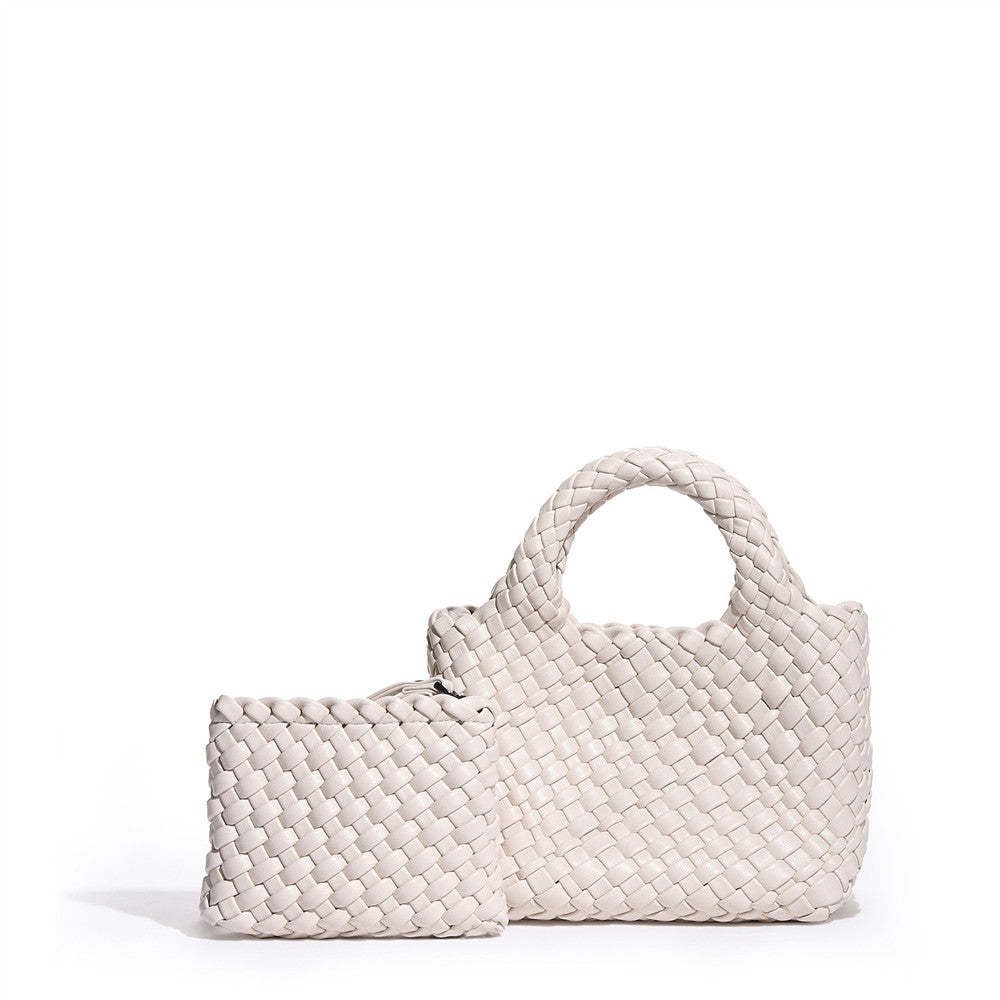 Sienna – Woven Leather Basket Bag in Powder Blue