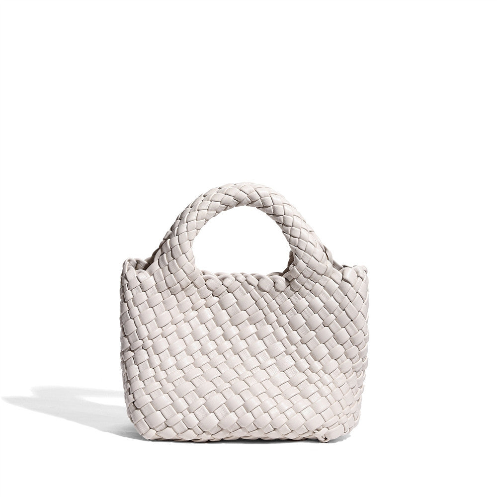 Sienna – Woven Leather Basket Bag in Powder Blue