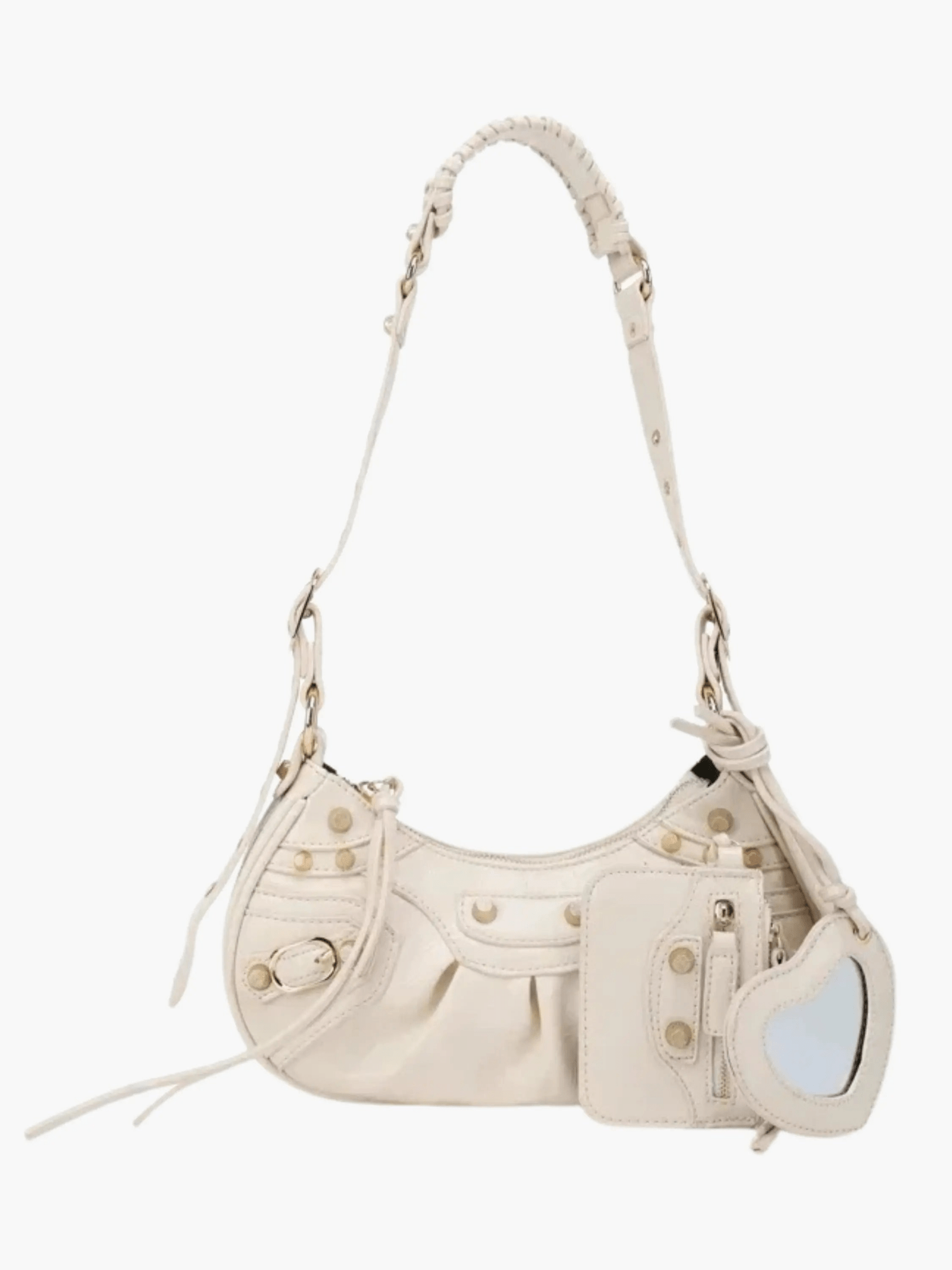 Zoey Studded Patent Leather Shoulder Bag with Charm Details